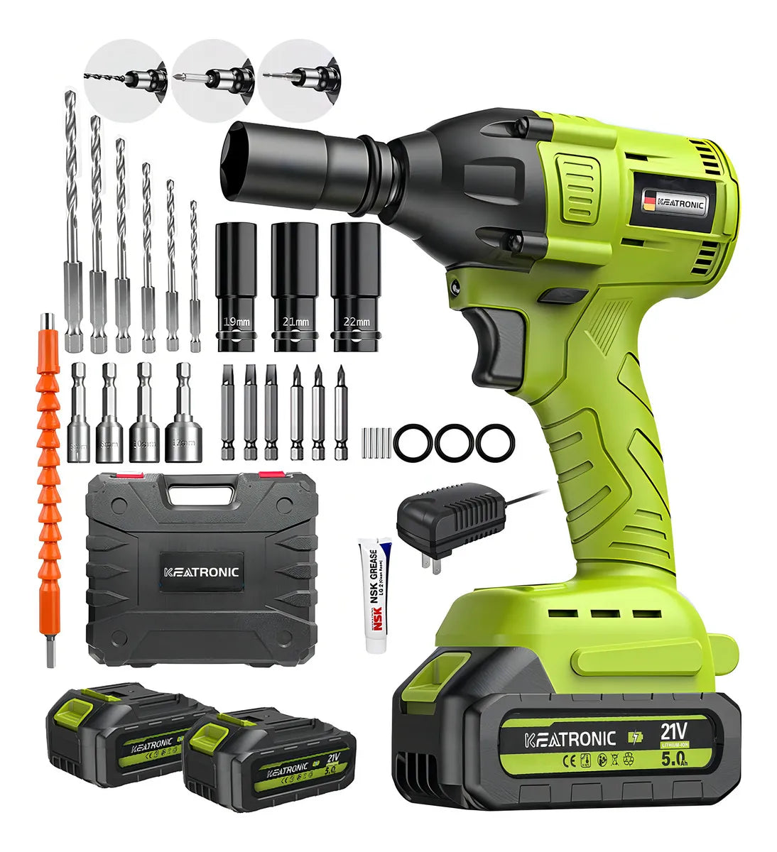 TitanTorque™️: Pistola Llave de Impacto Inalámbrico 2 baterías 21v 600Nm 27 accesorios