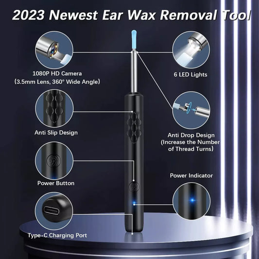 Limpiador de Oídos Inteligente con Cámara HD 1080P | Extractor de Puntos Negros | WiFi