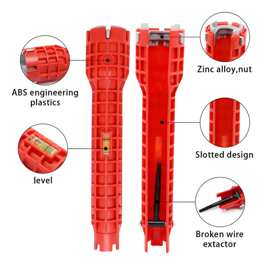Llave Multifuncional para Fregadero y Tuberías | Diseño Extralargo | Nivel de Burbuja