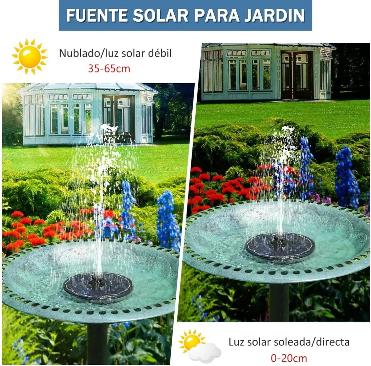 Fuente de Agua Solar 16cm | 6 Boquillas Intercambiables | Cero Consumo Eléctrico