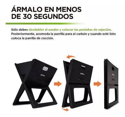 Asador de Carbón Plegable Acero Refinado Ultraresistente