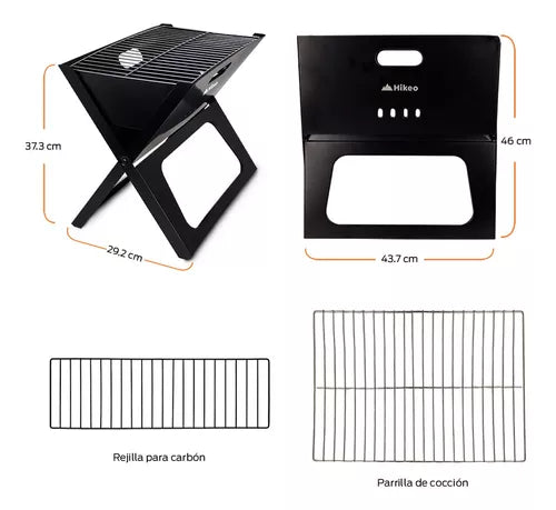 Asador de Carbón Plegable Acero Refinado Ultraresistente