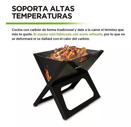 Asador de Carbón Plegable Acero Refinado Ultraresistente