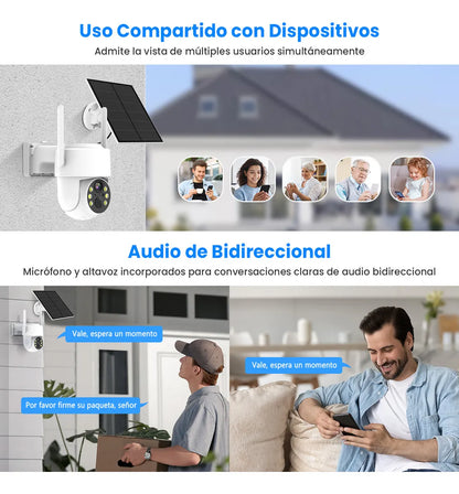 Camara Inalámbrica Solar de Seguridad 2k WIFI 360° | Visión Nocturna Compatible con Alexa