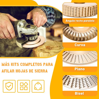 Kit Discos para Tallar Madera 16 Piezas | Acero al Carbono | Para Esmeriladora Angular