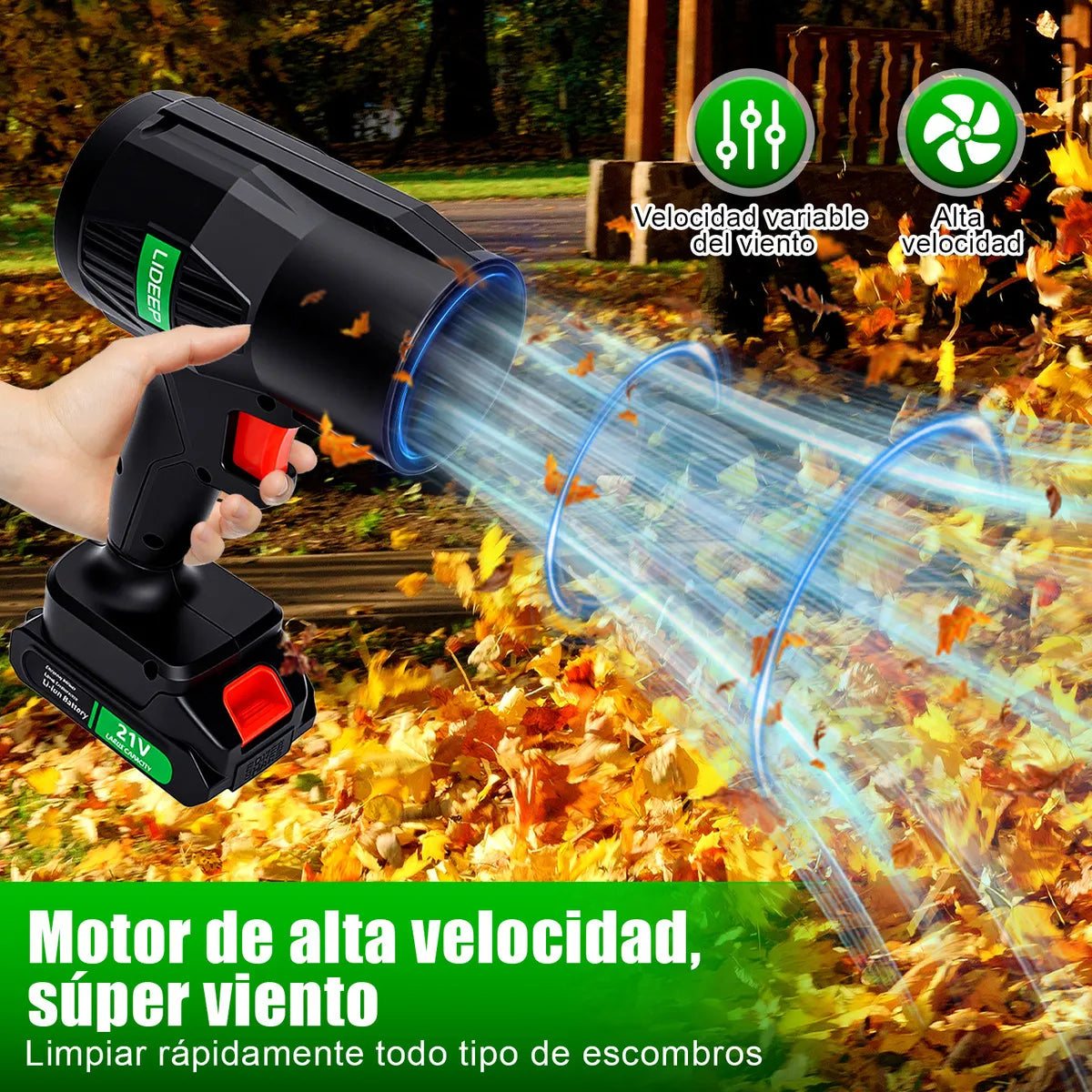 Jet Air: Soplador Inalámbrico Ultra Potente para Limpieza y Orden | 1200W 4500RPM 2 baterías 21V Estuche
