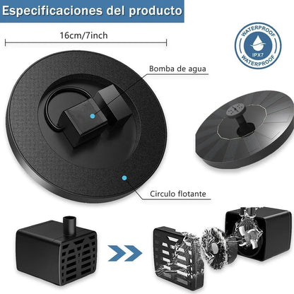 Fuente de Agua Solar 16cm | 6 Boquillas Intercambiables | Cero Consumo Eléctrico