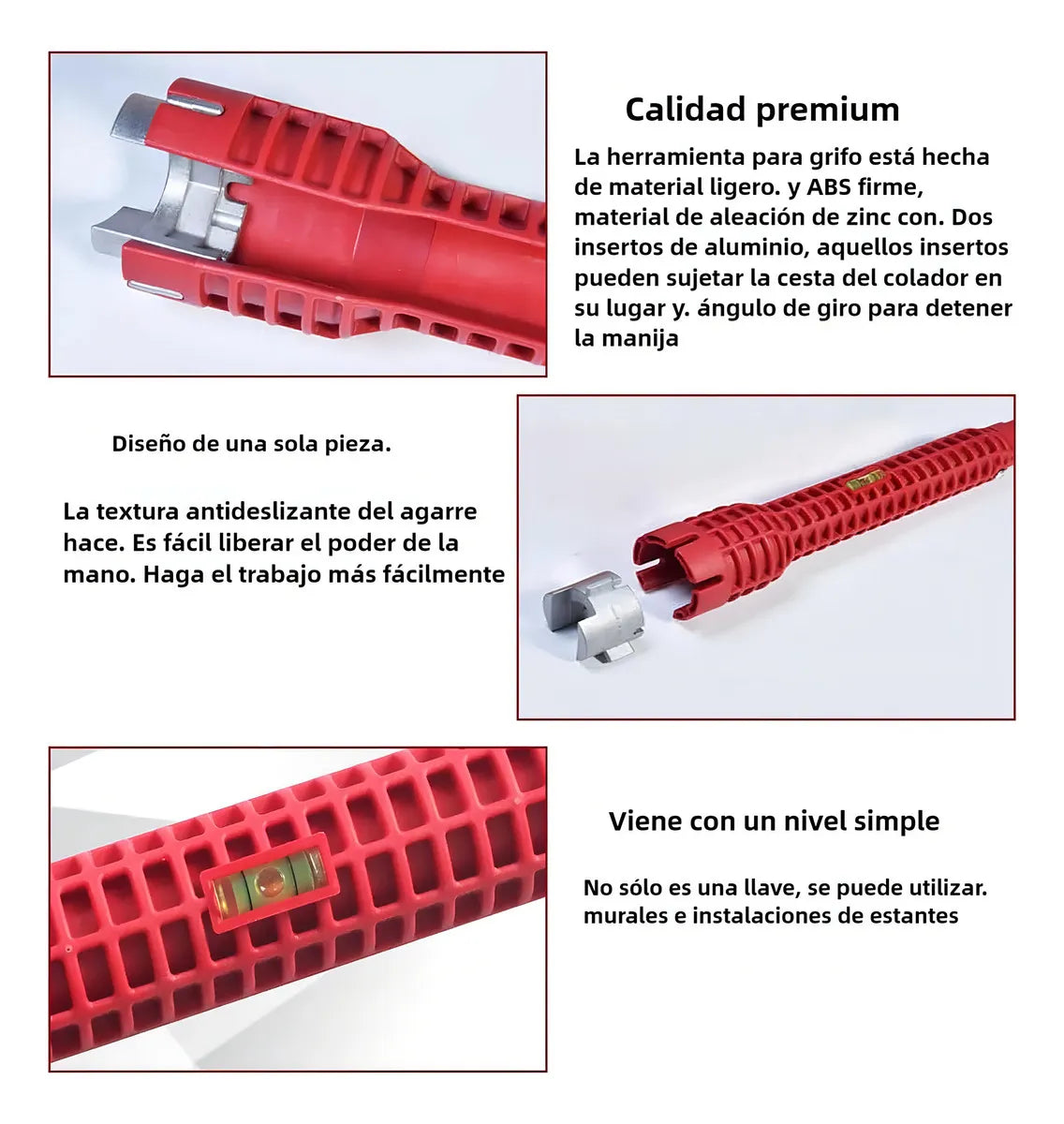 Llave Multifuncional para Fregadero y Tuberías | Diseño Extralargo | Nivel de Burbuja