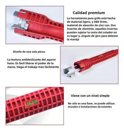 Llave Multifuncional para Fregadero y Tuberías | Diseño Extralargo | Nivel de Burbuja