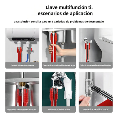 Llave Multifuncional para Fregadero y Tuberías | Diseño Extralargo | Nivel de Burbuja
