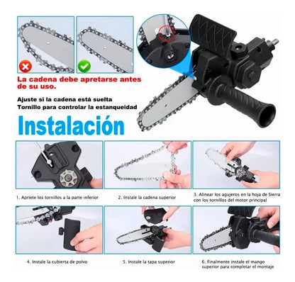 Adaptador de Taladro a Motosierra 6 Pulgadas | Mango Ergonómico | Kit Completo de Corte