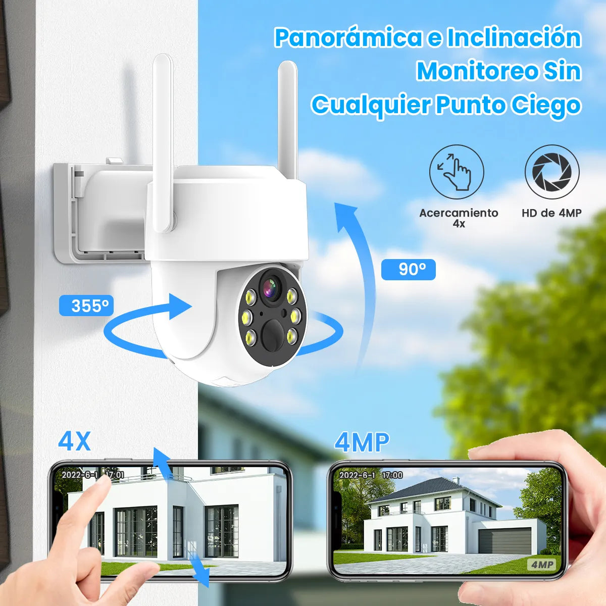Camara Inalámbrica Solar de Seguridad 2k WIFI 360° | Visión Nocturna Compatible con Alexa