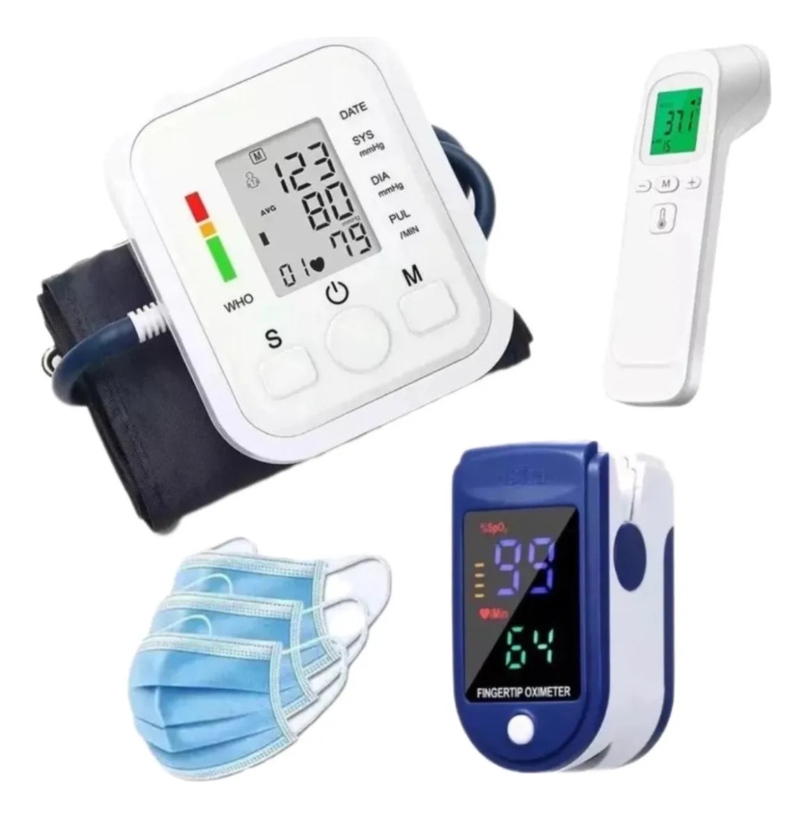 Kit Monitor de Presión para Brazo | Oxímetro Digital | Termómetro y Accesorios