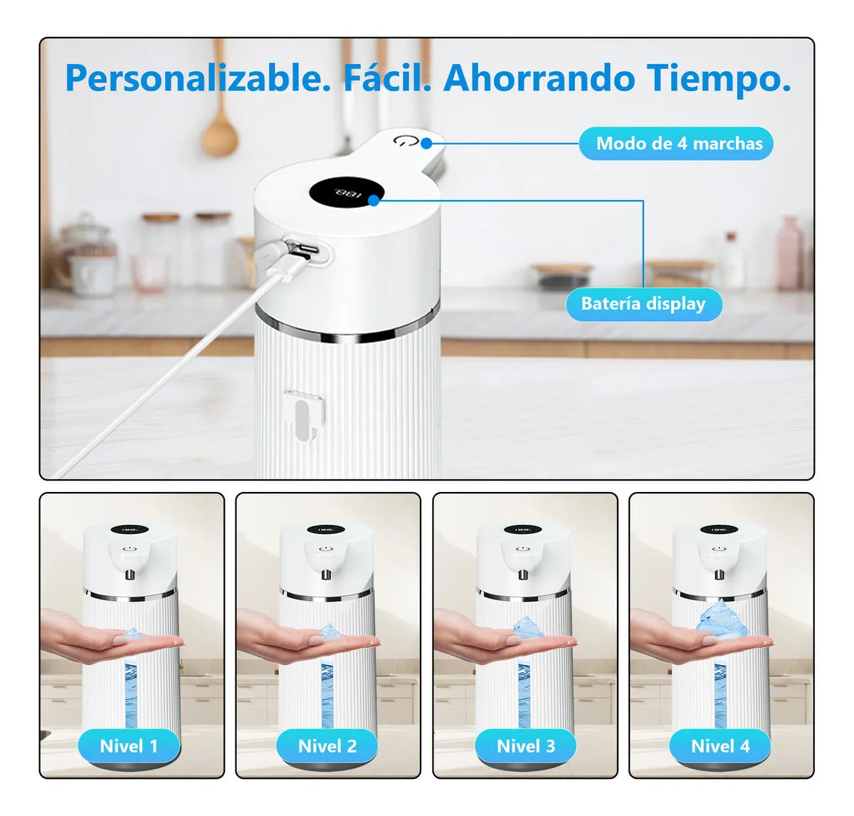 Dispensador de Jabón Automático | Sensor Inteligente | Batería USB-C de 150 Días