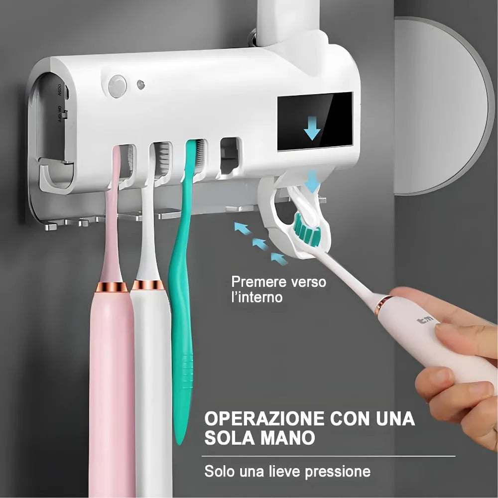 Porta Cepillos con Esterilizador UV | Dispensador de Pasta | Carga Solar y USB