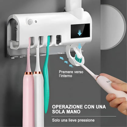 Porta Cepillos con Esterilizador UV | Dispensador de Pasta | Carga Solar y USB
