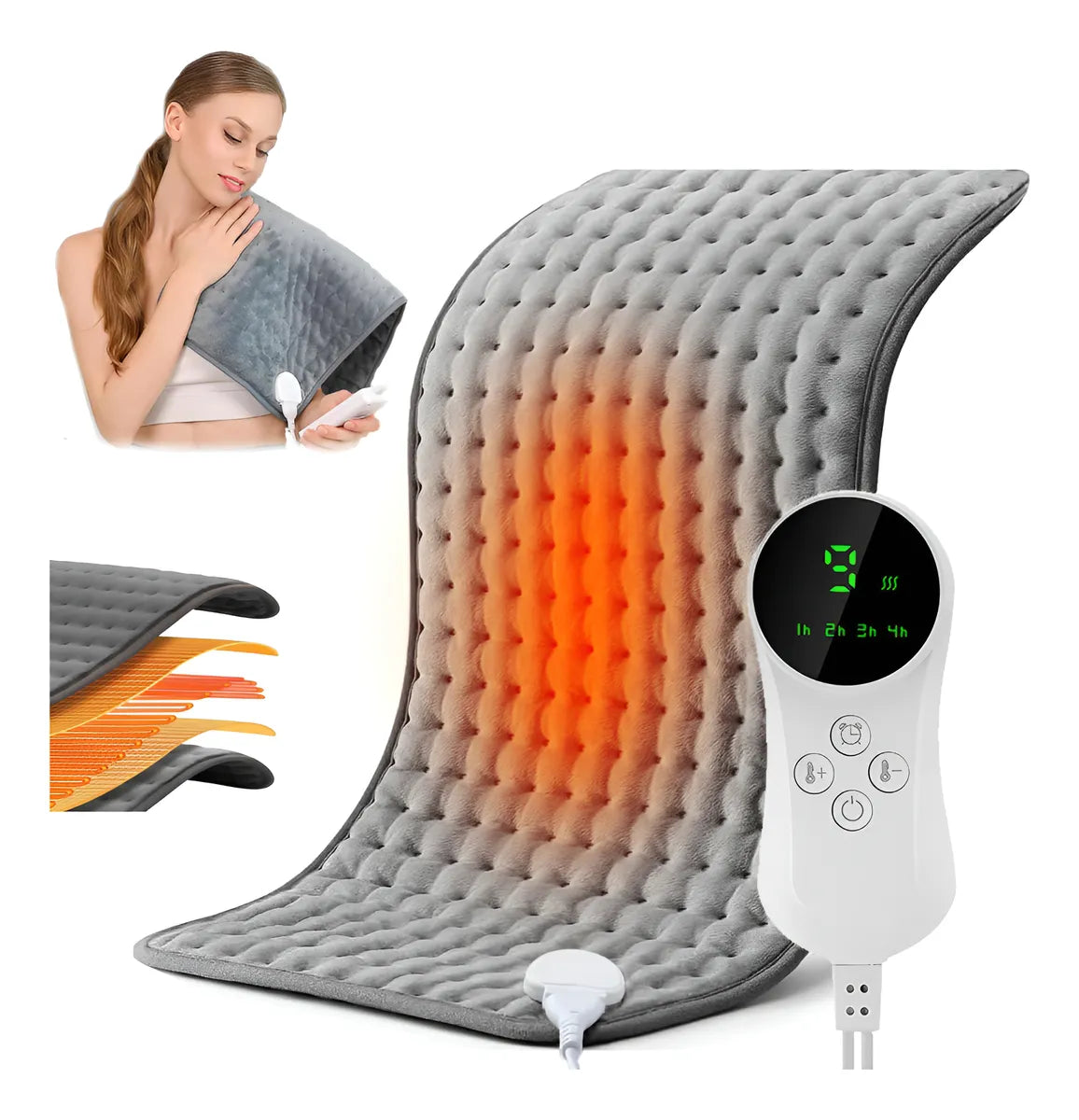 Compresa Térmica Eléctrica 30x60cm | 9 Niveles de Temperatura | Microfelpa Lavable