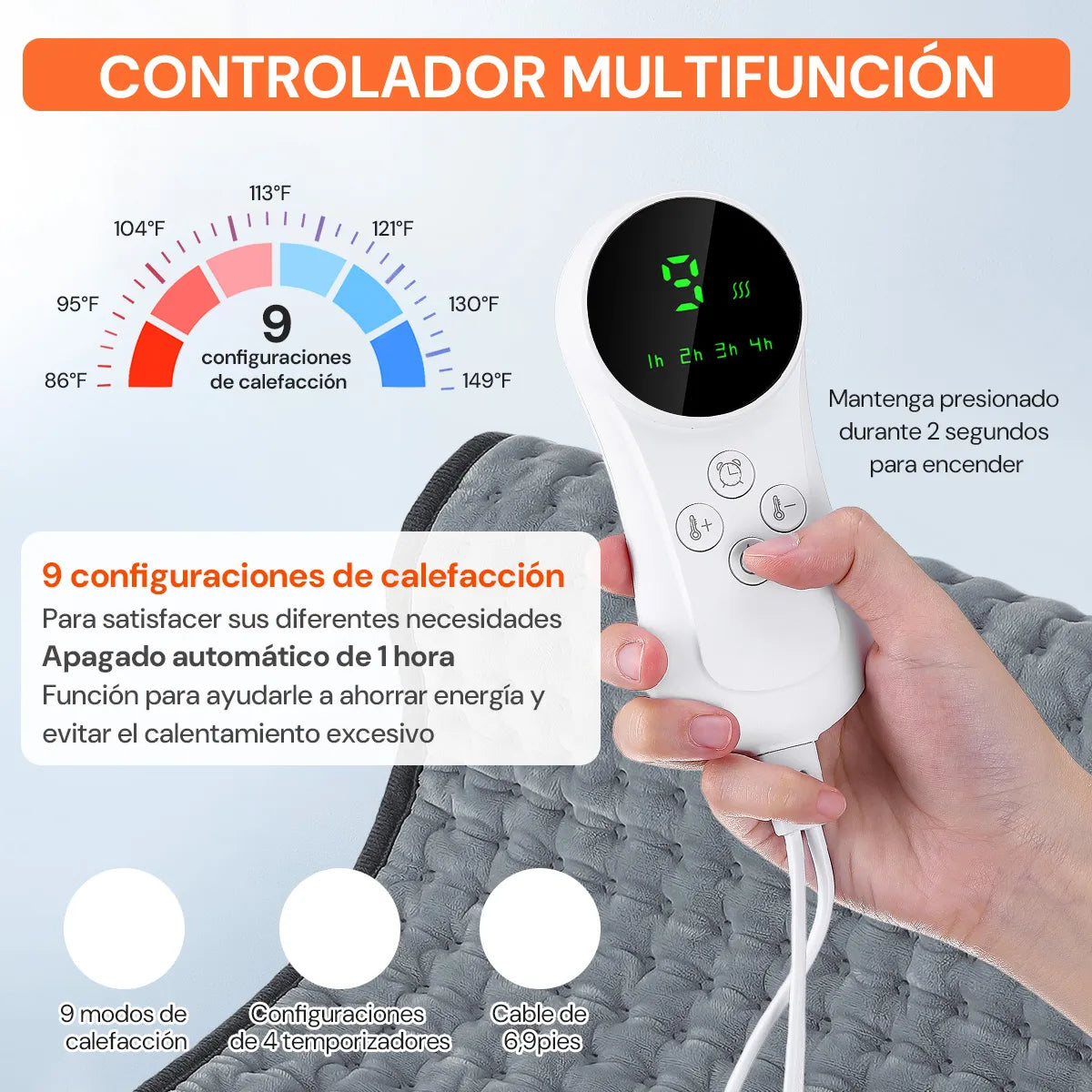 Compresa Térmica Eléctrica 30x60cm | 9 Niveles de Temperatura | Microfelpa Lavable