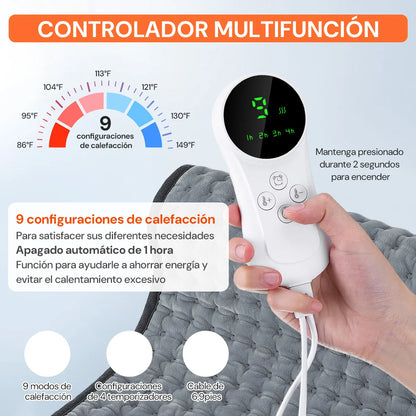 Compresa Térmica Eléctrica 30x60cm | 9 Niveles de Temperatura | Microfelpa Lavable